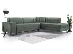 Miniaturka 11 - Miętowy narożnik tapicerowany w kształcie L z poduszkami aranżacja