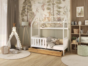 Miniaturka 14 - Łóżko domek ze schowkiem i barierką Bella