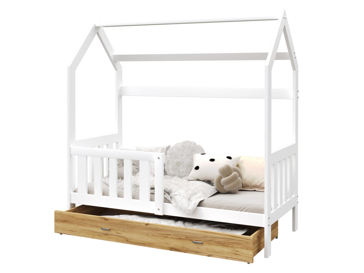 Łóżko domek ze schowkiem i barierką Bella