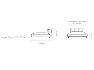 Miniaturka 8 - Łóżko tapicerowane wymiary katalogowe 224x164-204 cm rysunek techniczny