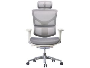 Miniaturka 6 - Biało-szary fotel biurowy ergonomiczny siatkowy z zagłówkiem frontalny