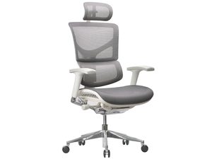 Miniaturka 1 - Fotel biurowy ergonomiczny szaro-biały siatkowy z zagłówkiem perspektywa