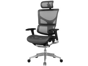 Miniaturka 1 - Szary fotel biurowy ergonomiczny siatkowy z zagłówkiem perspektywa