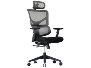 Miniaturka 3 - Szary fotel biurowy ergonomiczny siatkowy z zagłówkiem perspektywa