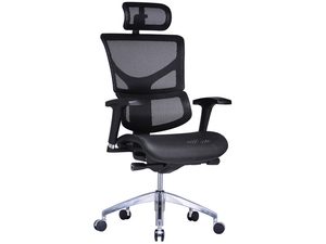 Miniaturka 1 - Czarny fotel biurowy ergonomiczny siatkowy z zagłówkiem perspektywa