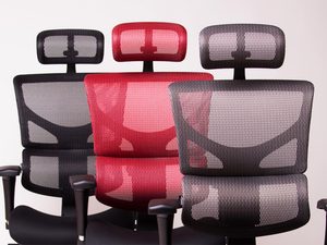 Miniaturka 5 - Trzy fotele biurowe ergonomiczne siatkowe szary czerwony i czarny