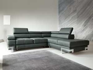 Miniaturka 12 - Narożnik skórzany butelkowa zieleń w eleganckim salonie aranżacja