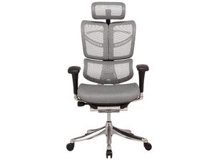 Miniaturka 5 - Szary fotel biurowy ergonomiczny siatkowy z zagłówkiem widok frontalny