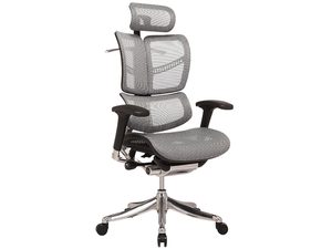 Miniaturka 1 - Fotel biurowy ergonomiczny szary siatkowy z zagłówkiem perspektywa