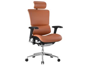 Miniaturka 1 - Fotel biurowy ergonomiczny karmelowy skórzany z zagłówkiem perspektywa