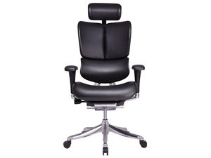 Miniaturka 5 - Fotel biurowy ergonomiczny czarny skórzany z zagłówkiem frontalny