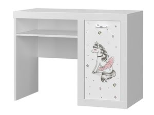 Miniaturka 1 - Biurko dziecięce białe z motywem kucyka baletowego i półką perspektywa