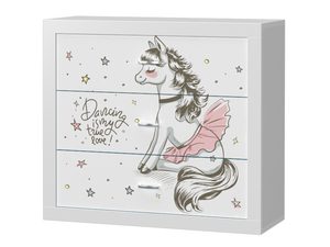 Miniaturka 14 - Biała komoda dziecięca z motywem kucyka baletowego perspektywa