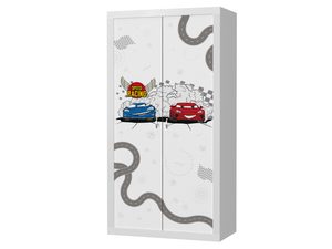Miniaturka 1 - Szafa dziecięca biała z motywem aut wyścigowych perspektywa