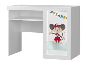Miniaturka 5 - Biurko dziecięce białe z motywem myszki chłopca i półką perspektywa
