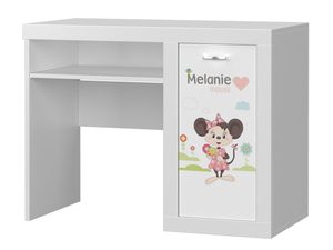 Miniaturka 6 - Białe biurko dziecięce z motywem myszki dziewczynki i półką perspektywa