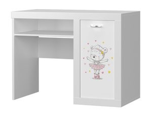 Miniaturka 8 - Białe biurko dziecięce z motywem misia baleriny i półką perspektywa