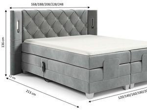 Miniaturka 2 - Nowoczesne łóżko elektrycznie regulowane pikowane zagłowie Skin