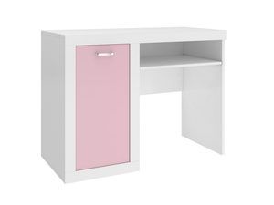 Miniaturka 5 - Biurko dziecięce białe z różową szafką i półką perspektywa