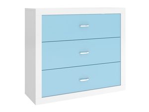 Miniaturka 3 - Biała komoda dziecięca z niebieskimi szufladami perspektywa