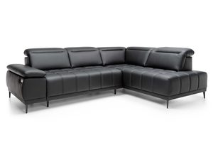 Miniaturka 3 - Czarny narożnik skórzany z regulowanymi zagłówkami widok frontalny