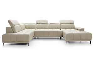 Miniaturka 4 - Kremowy narożnik tapicerowany w kształcie U z wysuniętym zagłówkiem