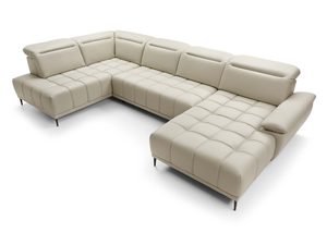 Miniaturka 5 - Narożnik kremowy tapicerowany w kształcie U pikowany perspektywa z góry