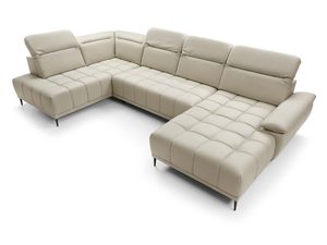 Miniaturka 6 - Narożnik kremowy w kształcie U pikowany z regulowanymi zagłówkami