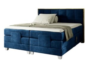 Miniaturka 4 - Łóżko granatowe kontynentalne z wysokim tapicerowanym zagłówkiem