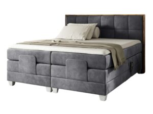 Miniaturka 6 - Kontynentalne łóżko szare z kwadratowym pikowaniem i chromowaną podstawą