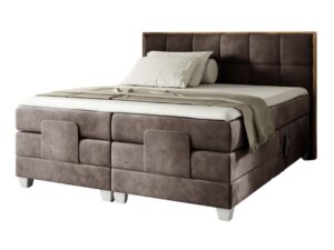 Miniaturka 1 - Kontynentalne łóżko brązowe z geometrycznym pikowaniem i chromowanymi nogami