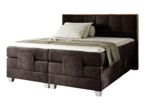 Miniaturka 2 - Tapicerowane łóżko kontynentalne czekoladowe z eleganckim kwadratowym zagłówkiem