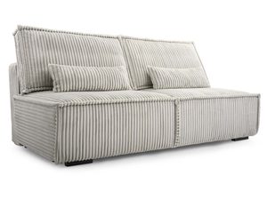 Miniaturka 1 - Jasnoszara sofa sztruksowa rozkładana z poduszkami na czarnych nóżkach