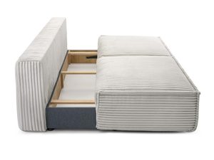 Miniaturka 5 - Rozłożona sofa sztruksowa z drewnianym pojemnikiem na pościel