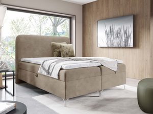 Miniaturka 20 - Łóżko kontynentalne beżowe w sztruksie prążkowanym w aranżacji sypialni