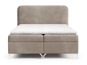 Miniaturka 2 - Tapicerowane łóżko kontynentalne beżowe w sztruksie pełna sylwetka