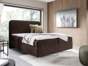 Miniaturka 21 - Ciemnobrązowe łóżko kontynentalne w sztruksie prążkowanym w sypialni