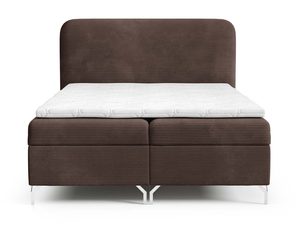 Miniaturka 6 - Łóżko kontynentalne ciemnobrązowe w sztruksie prążkowanym pełna sylwetka