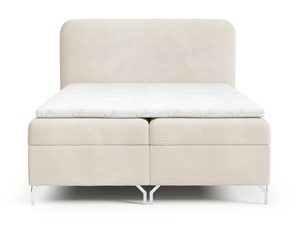 Miniaturka 9 - Tapicerowane łóżko kremowe kontynentalne w sztruksie pełna sylwetka