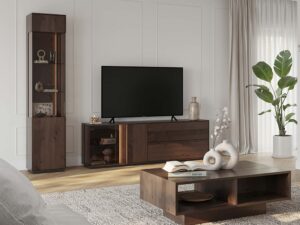 Miniaturka 15 - Meble tabacco w aranżacji salonu szafka RTV regał i stolik kawowy