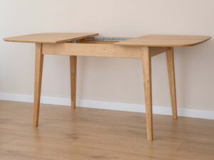 Miniaturka 6 - Stół dębowy jasny rozkładany z rozsuniętymi blatami mechanizm widoczny