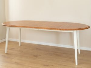 Miniaturka 14 - Stół rozkładany owalny z blatem dębowym i białymi nogami z jedną wkładką