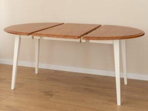 Miniaturka 17 - Stół rozkładany owalny z blatem dębowym i białymi nogami rozłożony jedna wkładka