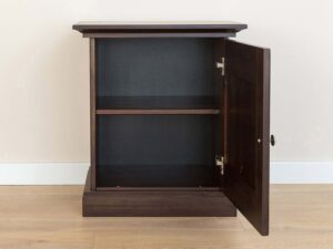 Miniaturka 3 - Wnętrze szafki nocnej prawej drewnianej ciemnobrązowej z półką i zawiasami