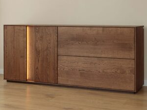 Miniaturka 19 - Komoda tabacco dębowa z podświetleniem LED i szufladami na białym tle