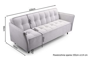 Miniaturka 2 - Schemat wymiarowy sofy rozkładanej z powierzchnią spania 193x114 cm