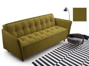 Miniaturka 15 - Sofa trzyosobowa oliwkowa z pikowaną tapicerką i metalowymi nogami