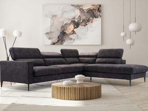 Miniaturka 22 - Grafitowy narożnik welurowy z wysokim oparciem i zagłówkami