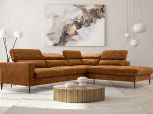 Miniaturka 21 - Narożnik w kolorze koniakowym w aranżacji nowoczesnego salonu