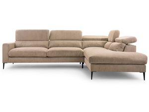 Miniaturka 18 - Beżowy narożnik sztruksowy z metalowymi nogami i zagłówkami